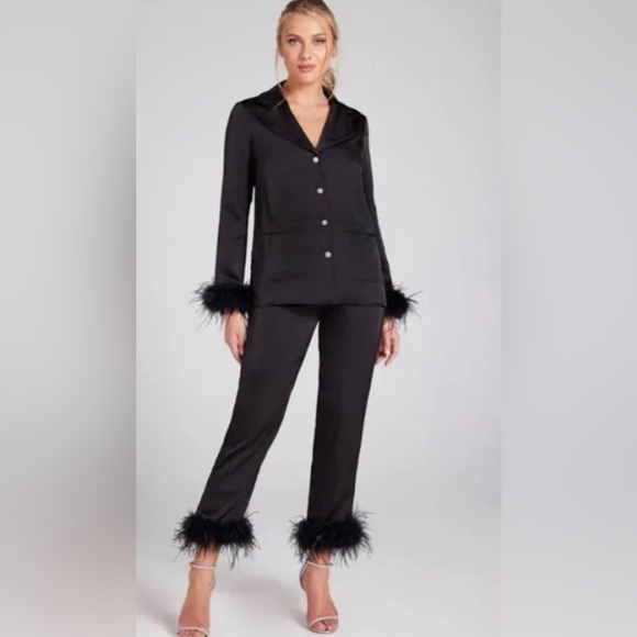 Nadine Merabi feather trim pajamas - Picture 1 of 6